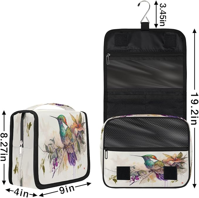 YoYoYuchong Travel Toiletry Bag for Women & Men Colorful Art Bird Hanging Cosmetic Organizer Portable Waterproof Makeup Case Make Up Bag with Compartments Travel Essentials for Bathroom Shower