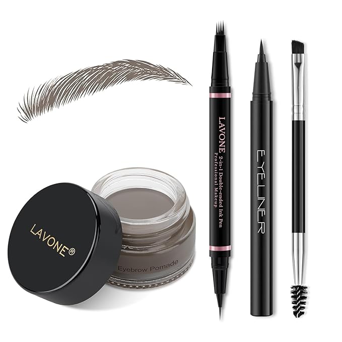LAVONE Eyebrow Pen Kit, Waterproof Brow Pencil, Pomade, Eyeliner, Grey