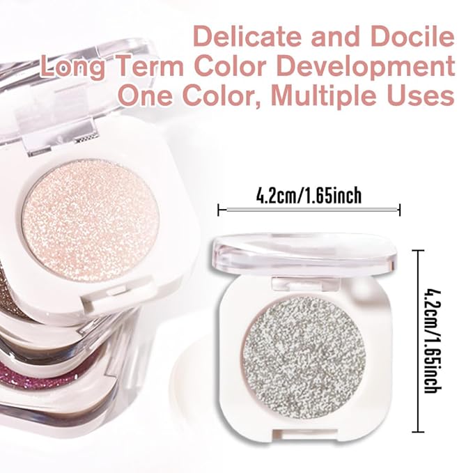 QIDSTERS Slive Glitter Single Eyeshadow, Lightweight Blendable Mini Eye Shadow for Older Women, Monochrome Eyeshadow Palette Makeup Pigmented Waterproof, Vegan & Cruelty-Free, 12