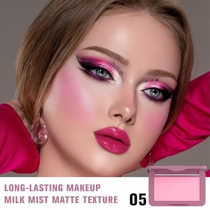 HHLTOH Rose Pink Matte for Face Cheeks Blush, Natural Cream Blushes Makeup Palette, Dark Monochrome Blush Creamy Powder Palette Makeup for Older Women, Blushes Eyeshadow Foundation for Every Day 05