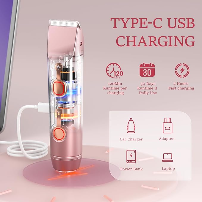 Bikini Trimmer for Women: Electric Razors & Shaver [IPX7 Waterproof] with Dual Heads for Body Pubic Hair