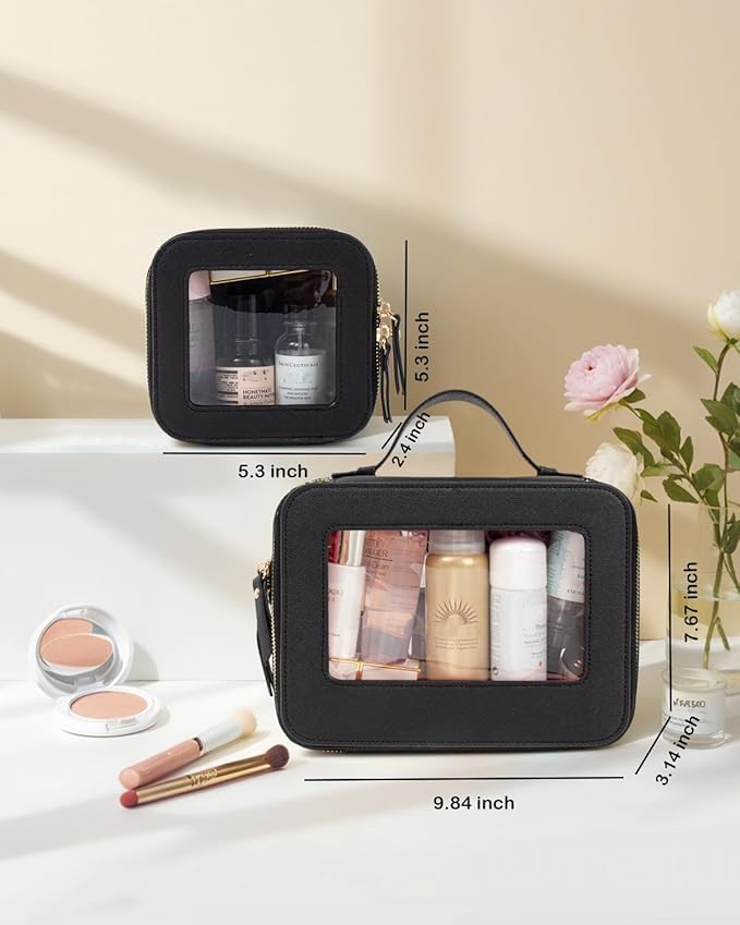 2Pcs Travel Clear Makeup Bag, American Mahjong Tile Bag Cosmetic Case with Zipper Portable Makeup Pouch Toiletry Bag Traveling Cosmetic Organizer Storage Bag Car Organizer Car Essentials for Women