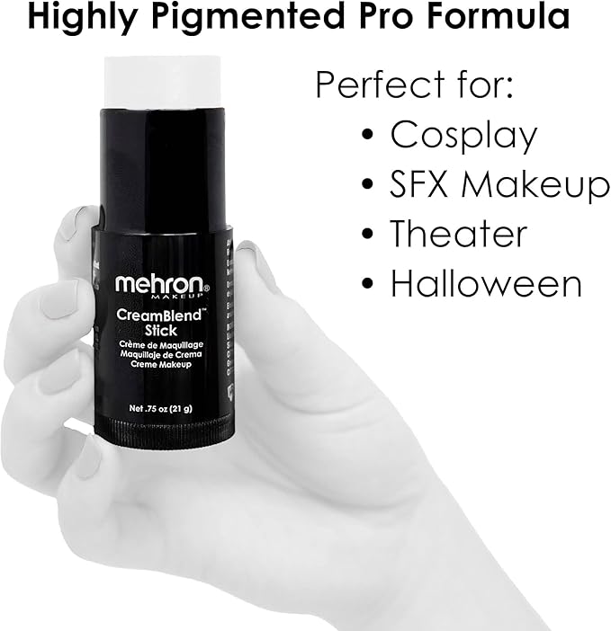 Mehron Makeup CreamBlend Stick | Face Paint, Body Paint, & Foundation Cream Makeup | Perfect for Halloween.75 oz (21 g) (White) | Made in the USA