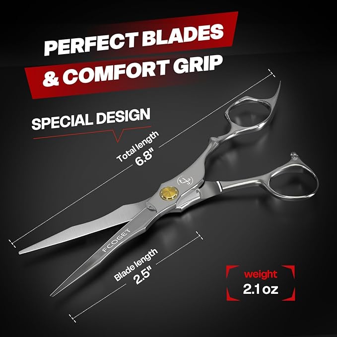 Professional Hair Cutting Scissors Kit, Thinning Shears, High-End 440C Stainless Steel Barber scissors with Sharp Edge Blades, 6.8 inch Hair Cutting Shears, Right Hand Hair Scissors for Salon, Home