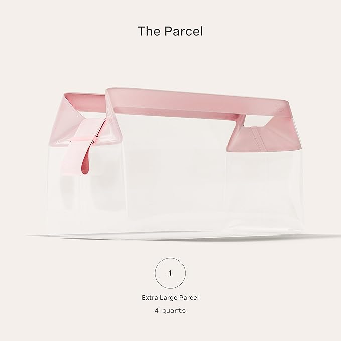 Cadence Parcel - Clear Travel Kit with Zipperless Magnetic Closure - Rose, Extra Large - Durable, Leak-Resistant and TSA Approved Toiletry Bag - Modular Organization - Recycled TPU (4 Qt)