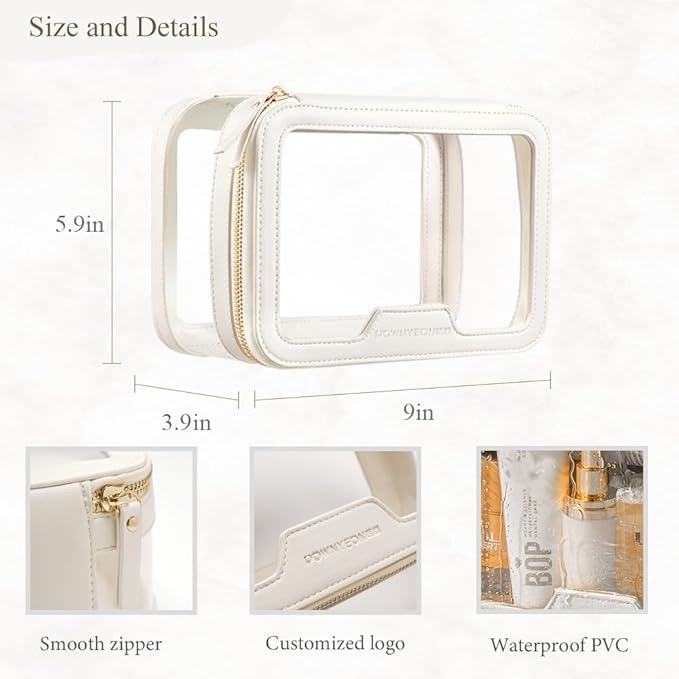 Camdeez Rownyeon Clear Makeup Case Toiletry Bag Multipurpose Travel Makeup Train Case Portable Cosmetic Organizer Transparent Storage Bag White