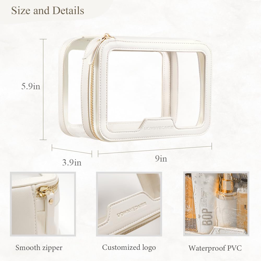Camdeez Rownyeon Clear Makeup Case Toiletry Bag Multipurpose Travel Makeup Train Case Portable Cosmetic Organizer Transparent Storage Bag White