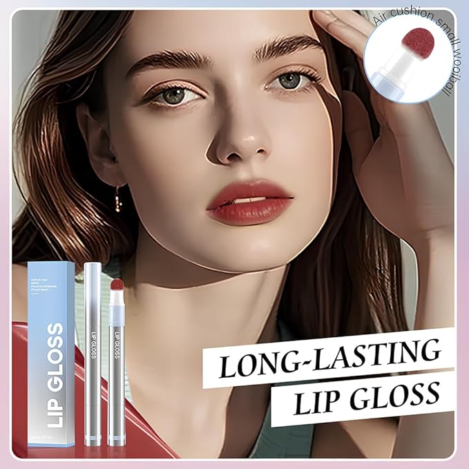 Hxssll Cushion Lip Gloss Matte Lip Tint – Long-Lasting Lightweight Color, Soft Plush Applicator for Gradient Blurred Lips, Non-Sticky Velvet Finish Hydrating Lip Stain 01#–Warm Nude Rose