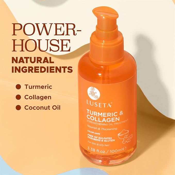 LUSETA Turmeric Collagen Hair Serum for Fine Thin Hair, 3.38 oz