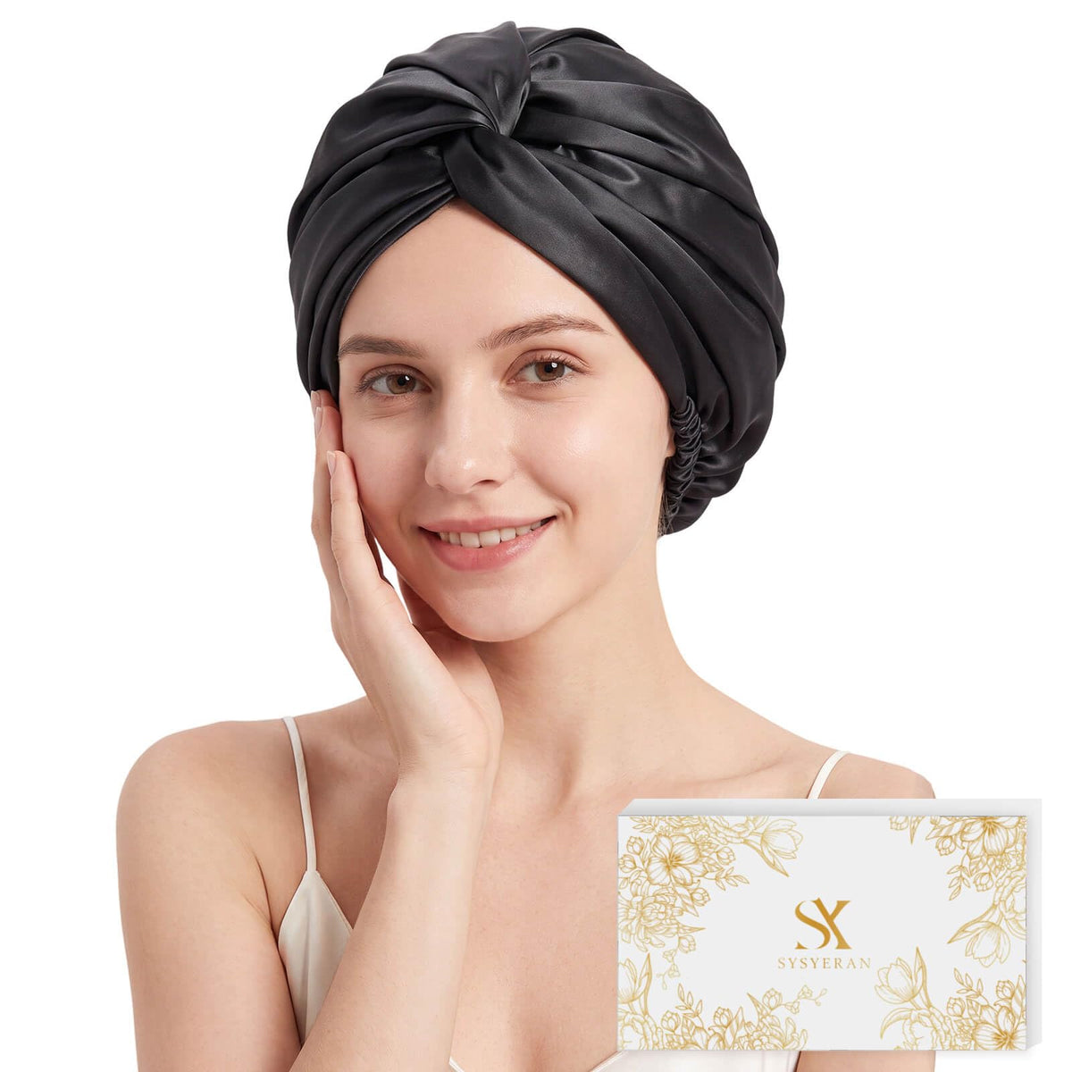 SYSYERAN 100% 19MM Mulberry Silk Hair Bonnet for Sleeping Women(Navy)