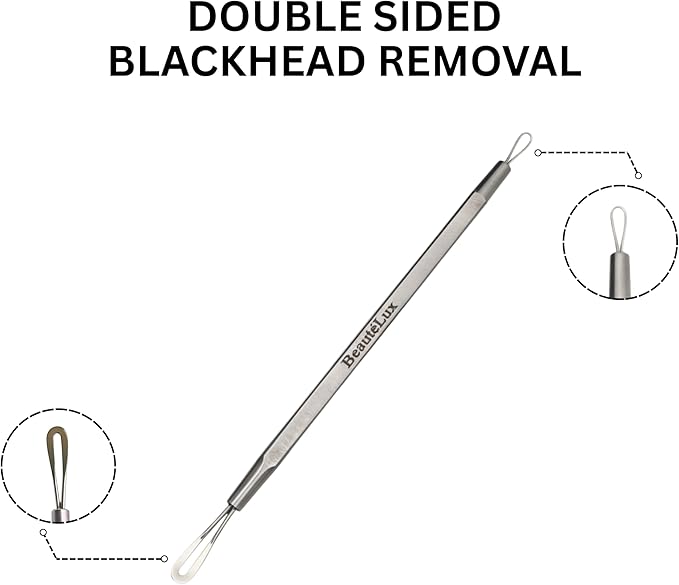 BeautéLux 2-in-1 Blackhead Removal Tool, Stainless Steel Acne Extractor, Blackhead & Whitehead Remover for Face/Nose, Dual-Loop Pimple Extractor, Skin Blemish Tool