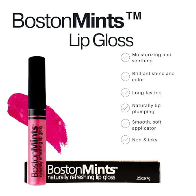 Boston Mints P-Town Pink Lip Gloss (.25oz) Vegan, Gluten-Free, Cruelty-Free Formula With Aloe, Vitamins C & E, Spearmint Extract and a Sheer Shine Finish for Soft, Fuller-Looking, Hydrated Lips