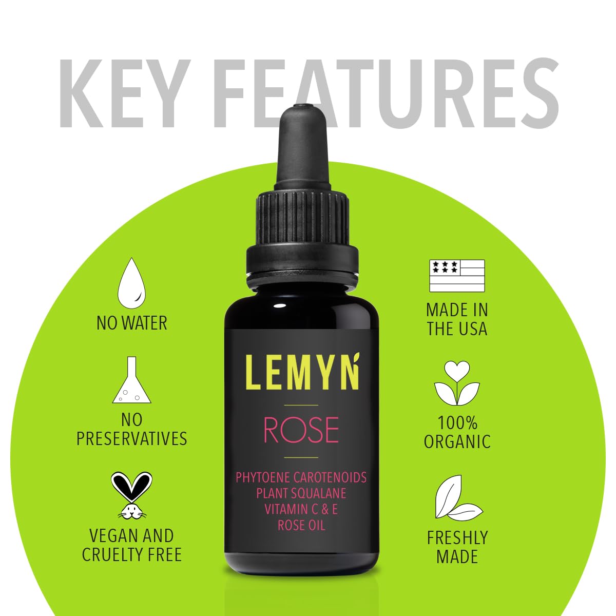 Lemyn Organics Squalane + Vitamin C Rose Oil | Enhanced with Carotenoids and Vitamin E | Freshly Made Face Oil | Hydrate & Firm | Small-Batch Artisan Skincare 30ml