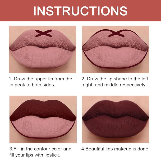 HHLTOH 2-in-1 Deep Red Lip Liner & Lipstick Set Kit for Women, Matte Lips Kit with Lip Liner Lip Stains Long Lasting Waterproof 24 Hour Lipstick and Lip Liners Combo Lipliners Pencil Set 15