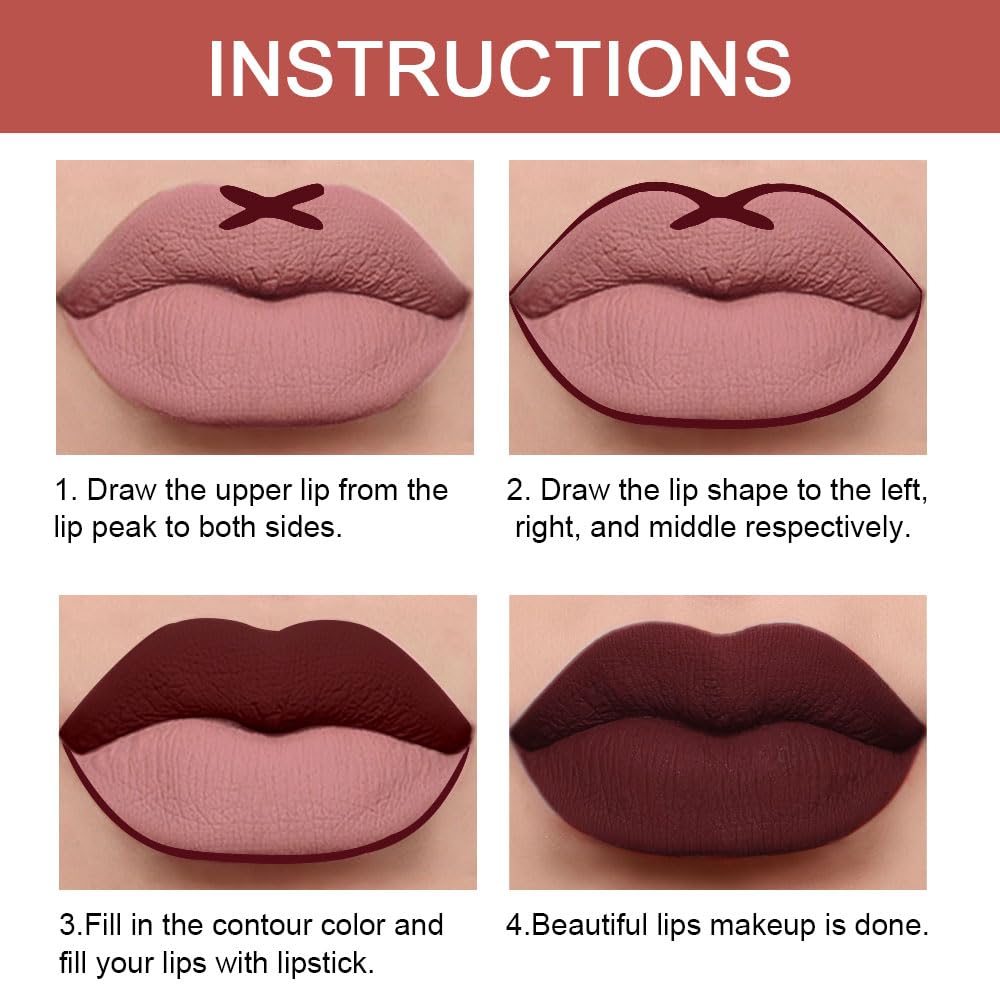 HHLTOH 2-in-1 Deep Red Lip Liner & Lipstick Set Kit for Women, Matte Lips Kit with Lip Liner Lip Stains Long Lasting Waterproof 24 Hour Lipstick and Lip Liners Combo Lipliners Pencil Set 15