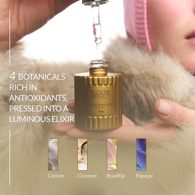 Floom Effect Magic Elixir Facial Oil – Nourishing Radiance Serum with Moringa, Sea Buckthorn & Rosehip Oil – Vitamin B3 for Glow and Resilience – 30ml