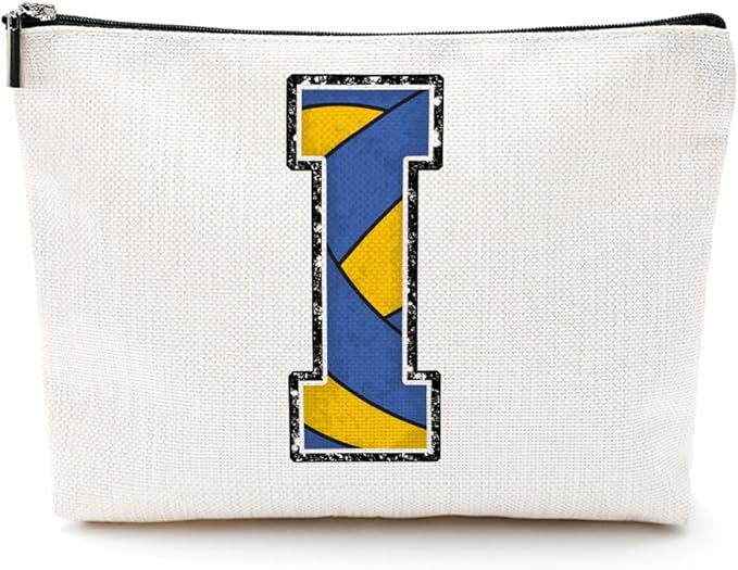 CQM Volleyball Gifts Initial Makeup Bag Monogrammed Cosmetic Bag Letter I Zipper Pouch Volleyball Accessories for Girls Women Player Friend Stuff Graduation Birthday Gifts