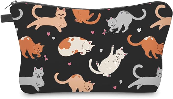 Aiphamy Cute Travel Makeup Bag Cosmetic Bag Small Pouch Gift for Women (Cat Black)