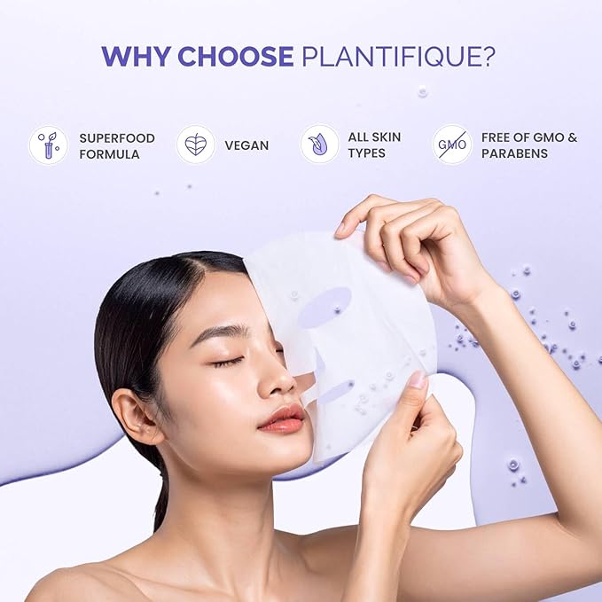 PLANTIFIQUE Korean Face Masks, 5 Pack - Hydrating, Anti-Aging & Firming