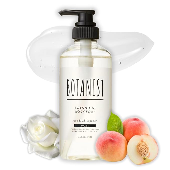 Botanist Hydrating Body Wash for Dry Skin, Hypoallergenic Body Wash for Women & Men with Shea Butter, Aloe Vera& Almond, Sensitive Skin Body Wash & Shower Gel from Japan 16.5 Fl Oz ROSE & WHITE PEACH