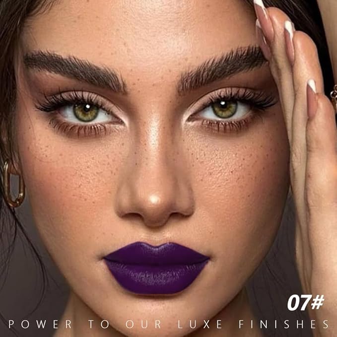 Dark Deep Purple Cream Matte Lipstick Stick 07#, Longwear Full Coverage Velvet Lip Color, Waterproof Multi-Use Lip & Cheek Makeup for Party & Daily Wear, Labial con color mate para uso diario