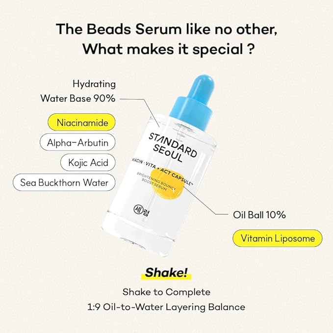 STANDARD SEOUL Brightening Bouncy Boost Serum – Radiance-Boosting K-Beauty Serum with Niacinamide, Vitamin C Blend, Lightweight Dual-Phase Glow Formula (30ml)
