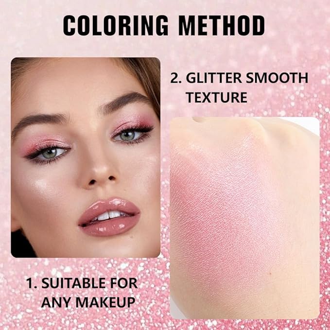 FeiCuiYun Shimmer Singe Eye Shadow Palette Makeup, Pink Sparkle Shimmer Monochrome Eyeshadow For Older Women, Mini Pressed Pigmented Waterproof Sombras Para Ojos, Vegan, Talc, Paraben & Cruelty Free