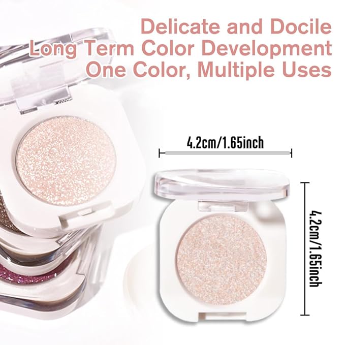 QIDSTERS Sheer White Sparkle Single Eyeshadow, Lightweight Blendable Mini Eye Shadow for Older Women, Monochrome Eyeshadow Palette Makeup Pigmented Waterproof, Vegan & Cruelty-Free, 23