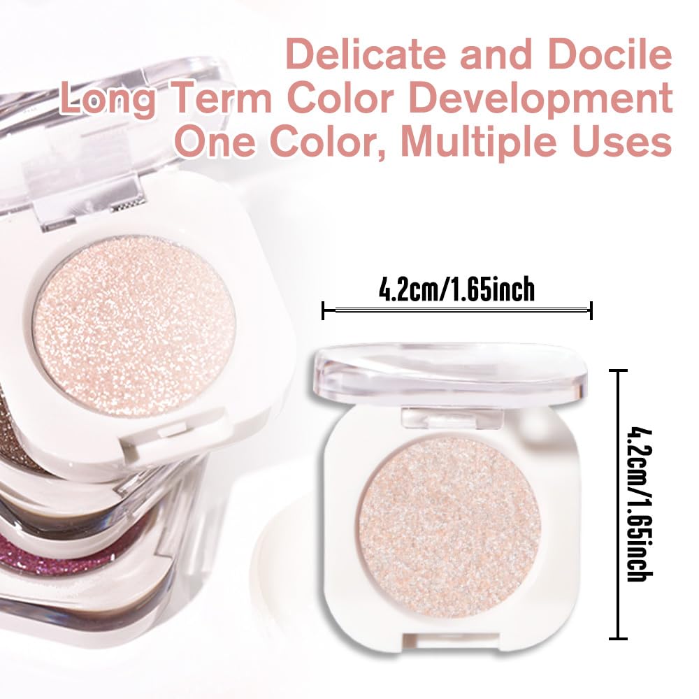 FeiCuiYun Single Glitter Shimmer Sparkle Eye shadow Palette Makeup, Sheer White Sparkle Eyeshadow for Women, Pigmented Waterproof Sombras Para Ojos, Vegan, Talc, Paraben & Cruelty Free, 23