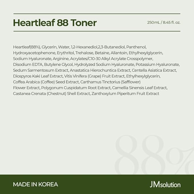 JMsolution Heartleaf 88 Toner (8.45 fl.oz.) | 88% Heartleaf Extract for Instant Soothing | Gentle Pore Care & Hydration | Hypoallergenic Face Toner | K-Beauty