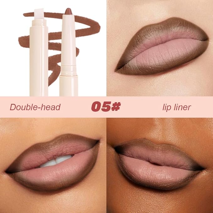 QIDSTERS Plump Matte Crayon Lip Liner Pencil, Maroon Lipstick Lip Liners for Women, 24 Hour Long-Lasting Lip Gloss Makeup, With Silicone Smudger for Define Contours & Sculpting Lip, 05