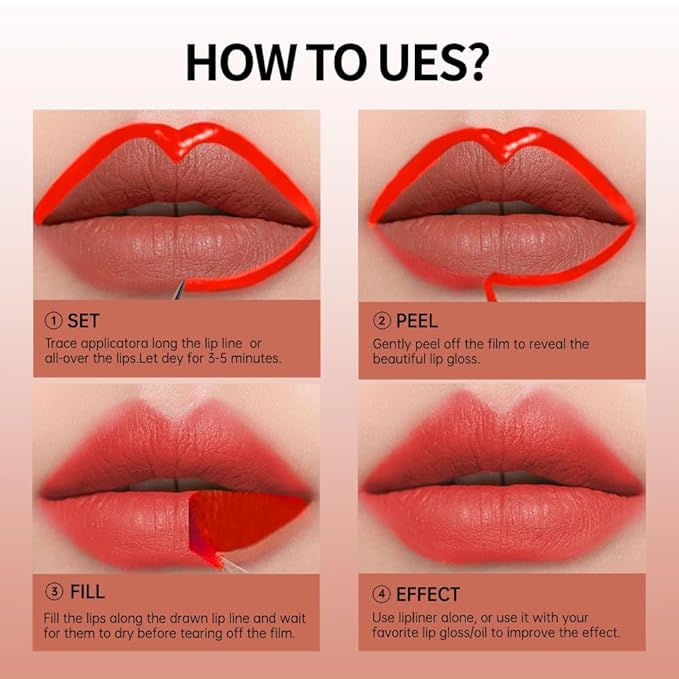 KXmzeG Matte Lip Liner Peel Off Lip Stain, Long Lasting Peel Off Lip Liner Stain, Peel-off Lip Gloss For All Skin Types, Transfer-proof Highly Pigmented Color Waterproof, (06#, Pack of 1)