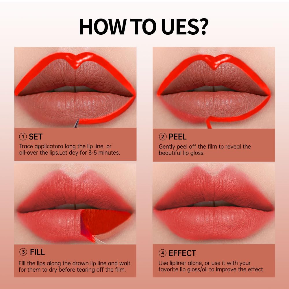 Matte Lip Stain Peel Off Lip Gloss& Lip Liner 2-in-1: One end defines lips with precision liner, the other peels off to reveal long-lasting, waterproof, smudge-proof, transfer-proof matte color.6#