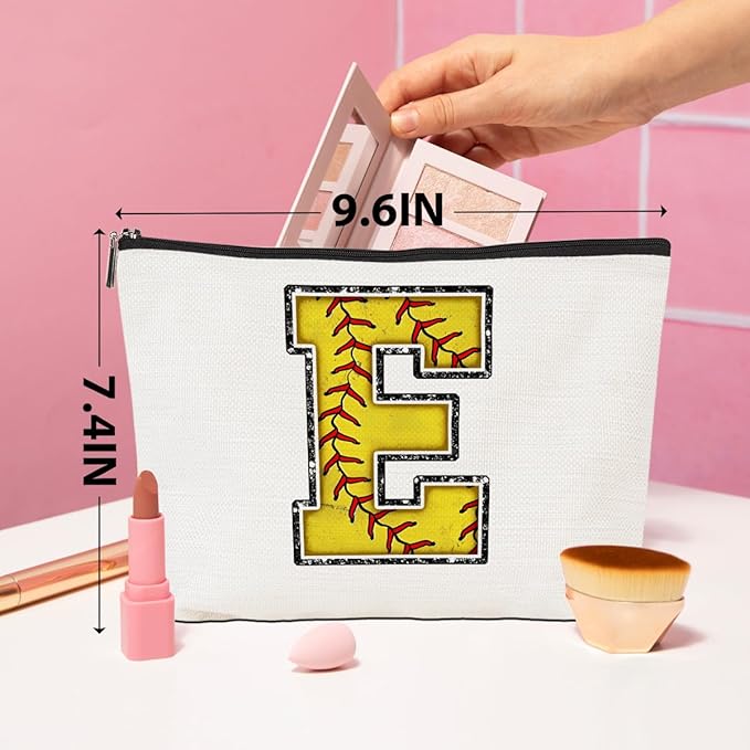 Softball Gifts Initial E Makeup Bag Softball Gifts for Team Cosmetic Bag
