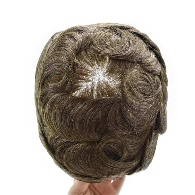 F M FACE MIRACLE NEW YORK Toupee for Men French Lace Center Mens Toupee Hairpiens Human Hair Replacement System Black Brown Blonde Gray Hair Units, 7X9