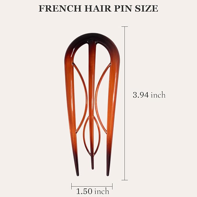 Sunolga 6PCS French Hair Pins for Women, French Pins Hair, 3.94" Large Hair Styling Pins for Thin Thick Hair, Unique 6 Internal Forks Teeth Hair Sticks Hairpin Amber