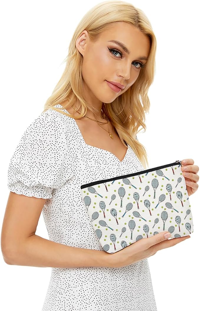 Blue Leaves Cute Tennis Makeup Bag Travel Accessories Case for Women