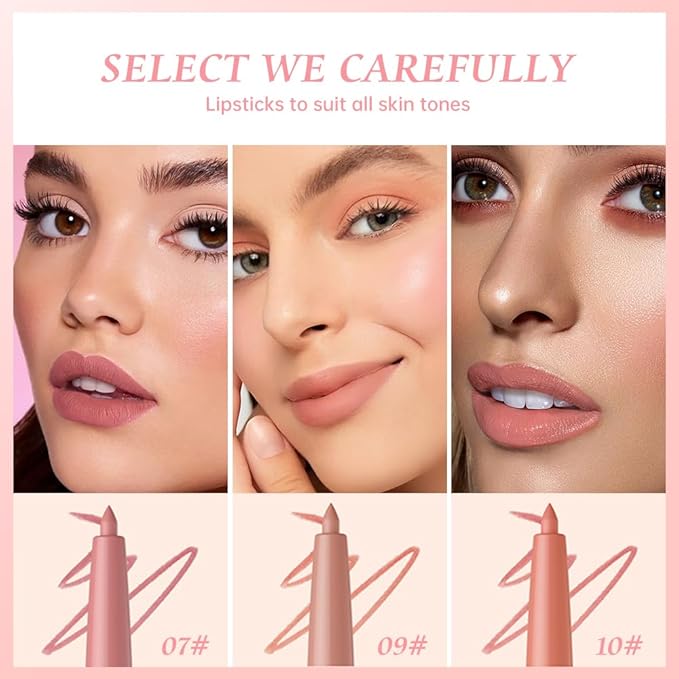 Hxssll 12 Colors Matte Lip Liner Pencil – Long Lasting Waterproof Lip Liner, Smudge Proof Transfer Proof Lip Pencil, High Pigment Lip Makeup for Defining & Filling Lips (A4-set:07+09+10, 3PCS)