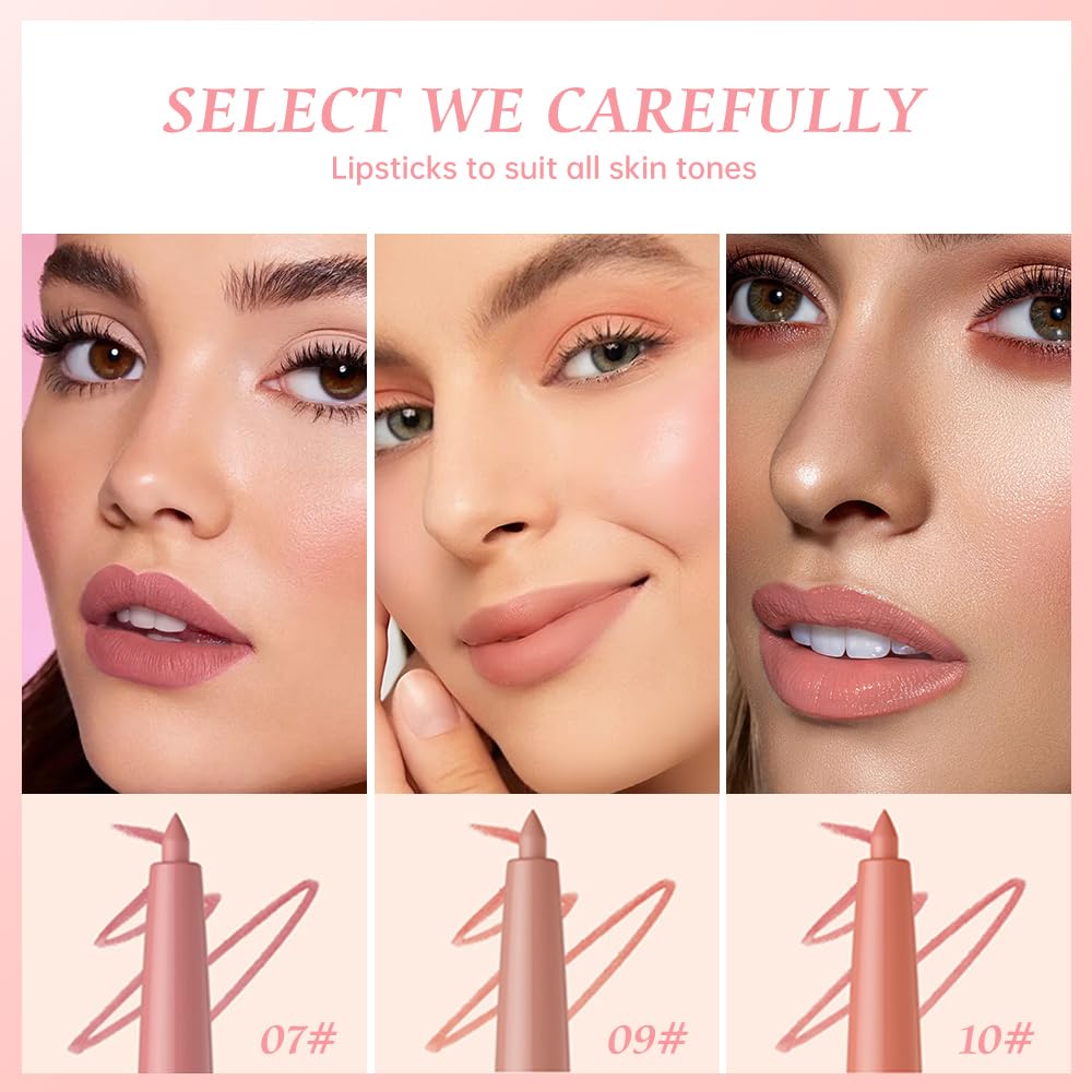 Matte Lip Liner Pencil Set 3 Pack, Long-Lasting Waterproof Lip Liners, Smudge-Proof and High Pigment Lip Liner Kit, Smooth Application for Defining & Shaping Lips, Non-Fading Matte Finish-4#