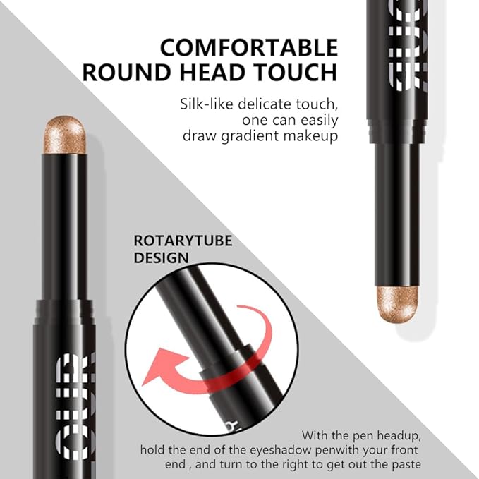 Brown Shimmer Cream Eye Shadow Stick Makeup for Women, Brown Shimmer Matte Eye Shadow Brightener Stick for Eyes, Long-lasting Waterproof Eyeshadow Pencil Applicator Blendable for Eye Highlight 11