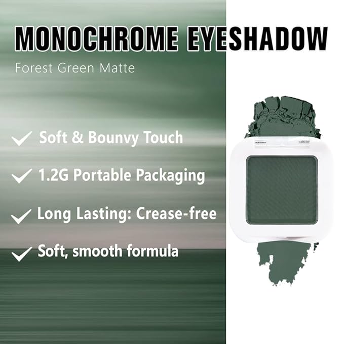 FeiCuiYun Matte Singe Eye Shadow Palette Makeup, Matte Forest Green Monochrome Eyeshadow For Old Women, Mini Singe Pressed Pigmented Waterproof Sombras Para Ojos, Vegan, Talc, Paraben&Cruelty Free, 16