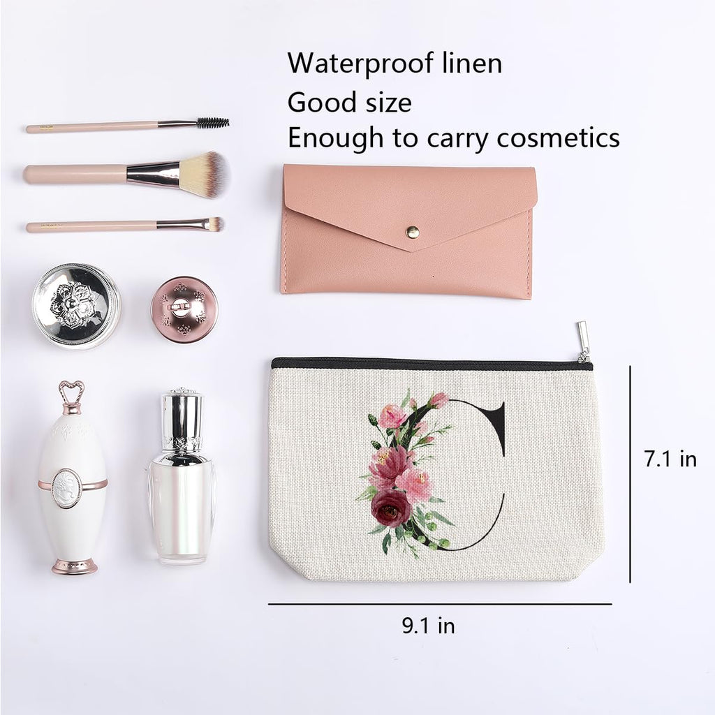 KDXPBZ Initial Personalized Cosmetic Bag - Bridesmaid & Birthday Gift for Women, Mom & Best Friend - Letter C