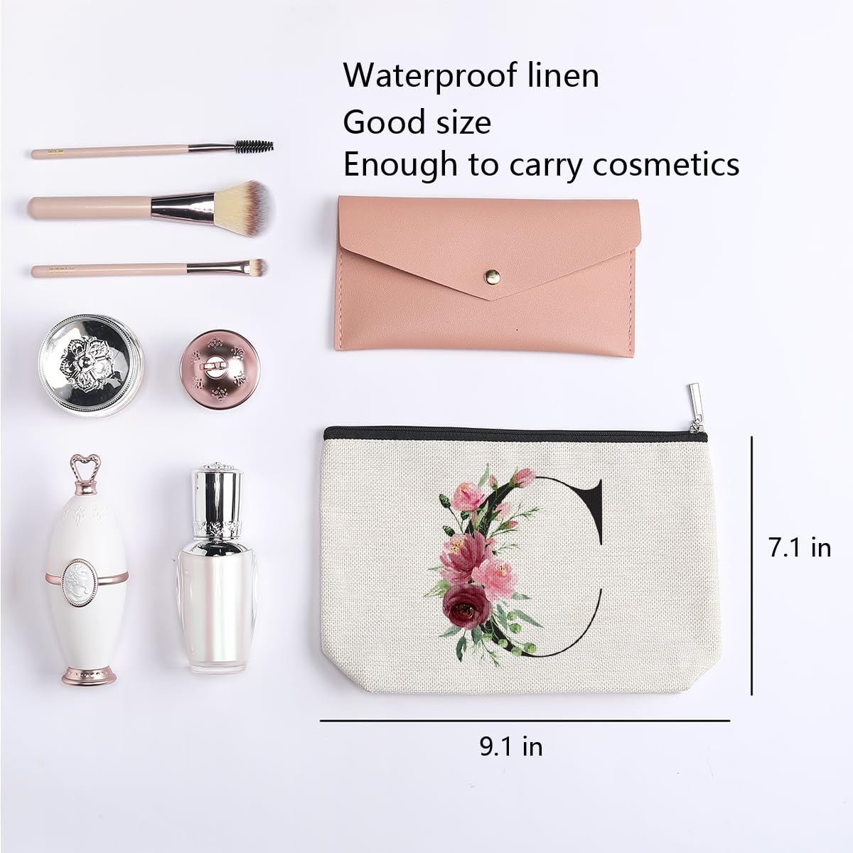 KDXPBZ Initial Personalized Cosmetic Bag - Bridesmaid & Birthday Gift for Women, Mom & Best Friend - Letter C