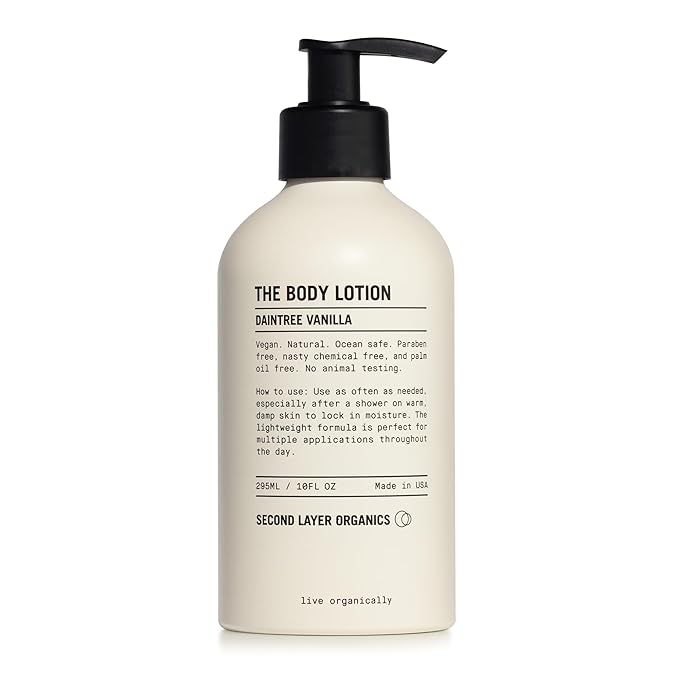 Second Layer Organics Daintree Vanilla Body Lotion | Deep Hydration with Organic Shea, Aloe & Coconut | Fast-Absorbing, Non-Greasy, Vegan Moisturizer for All Skin Types.