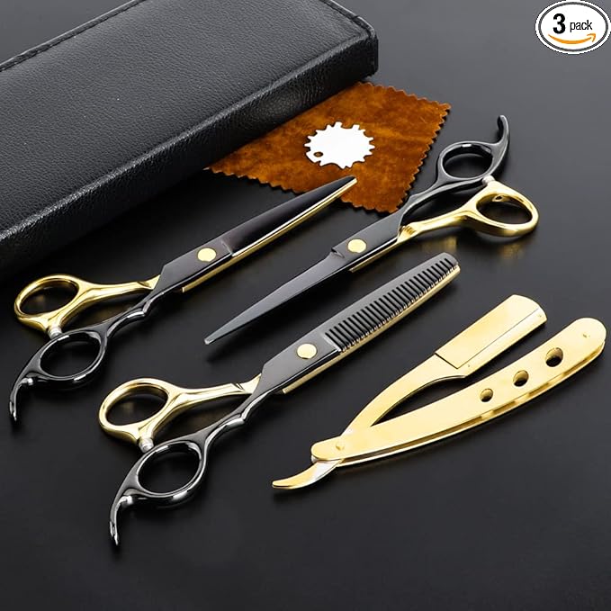 Dozmux 6.7inch Black Gold Hairdressing Hair Cutting Scissors Set