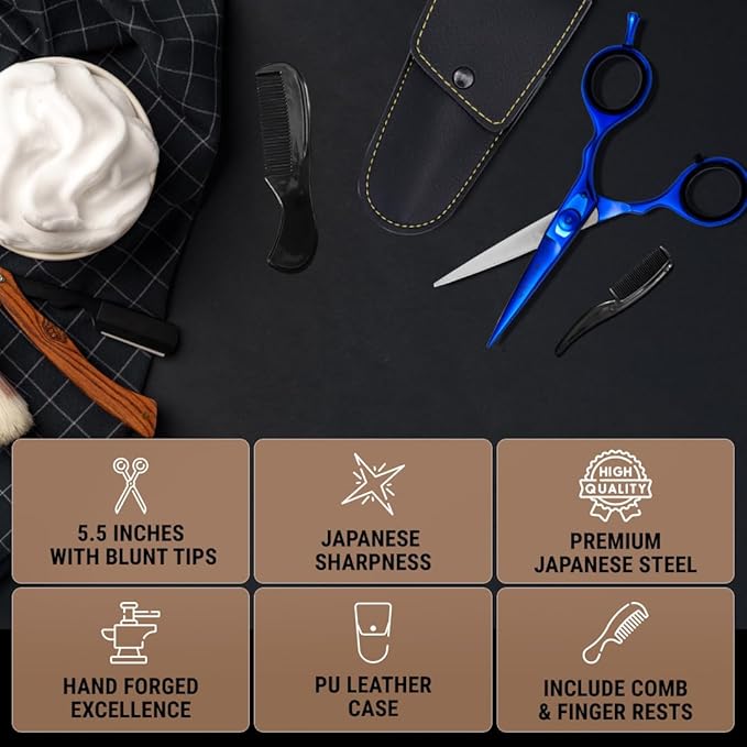 Ontaki Beard & Mustache Scissors & Combs - 5.5" Japanese Steel