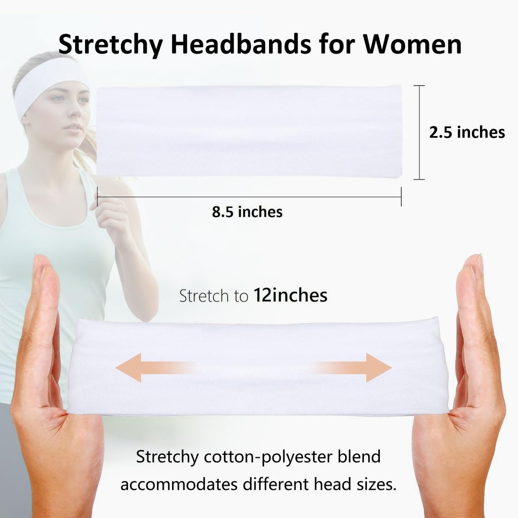 Huachi Headbands for Women Non Slip Sports Headband Fashion Hair Accessories, 16 Pack Elastic Hair Bands for Women Wide, Soft Cloth Head Bands Bulk for Workout Yoga Gym, Trendy Hair Accessories