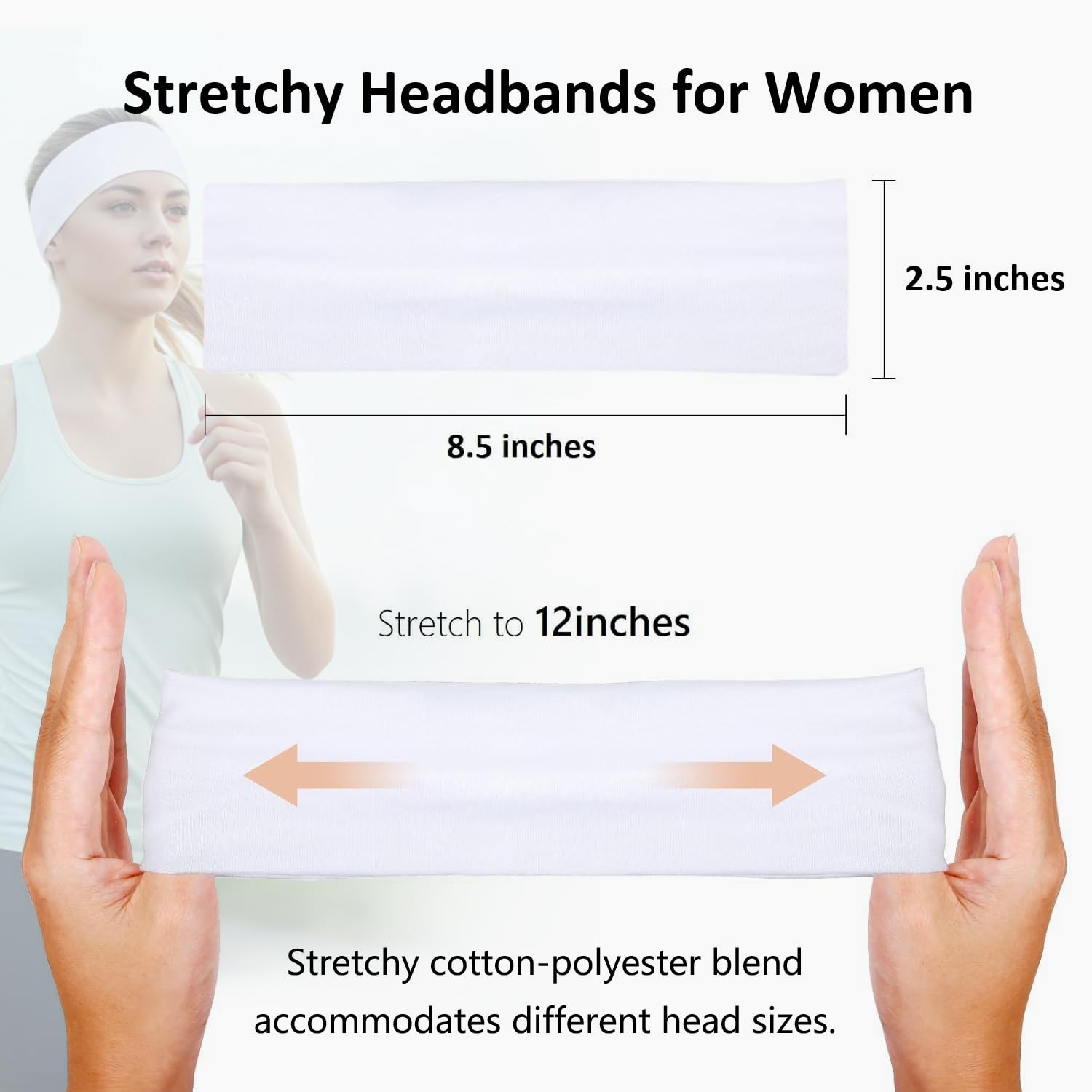 Huachi Headbands for Women Non Slip Sports Headband Fashion Hair Accessories, 16 Pack Elastic Hair Bands for Women Wide, Soft Cloth Head Bands Bulk for Workout Yoga Gym, Trendy Hair Accessories