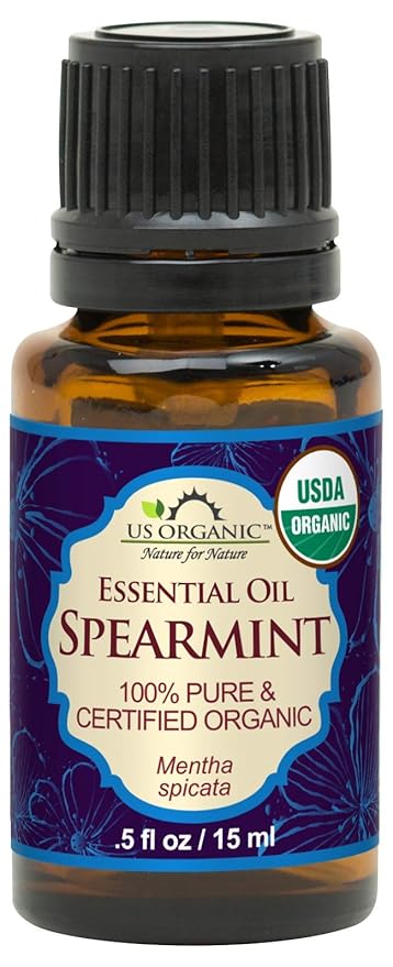 US Organic 100% Pure Spearmint Essential Oil - USDA Certified Organic, Steam Distilled - W/Euro droppers (More Size Variations Available) (15 ml /.5 fl oz)