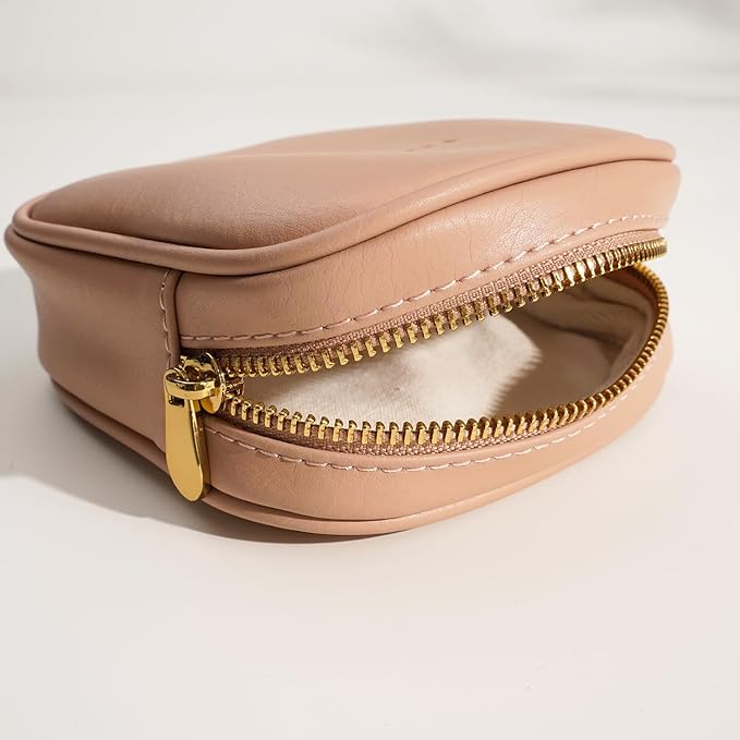 Benfan Leather Cosmetic Bag for Women Small Zipper Makeup Bag for Purse Waterproof Travel Makeup Organizer Charger Storage Pouch Color Pink